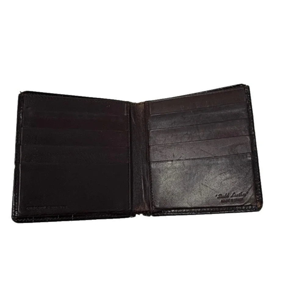 Badal Leather Wallet Black Crocodile Embossed Bifold Made Spain Mens Vintage